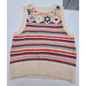 American Eagle Womens Crochet Floral Striped Sleeveless Sweater Vest SP/CH
